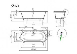 Ванная из каменной массы Vispool Onda, 175x75 прямоугольная белая цена и информация | Ванночки | kaup24.ee