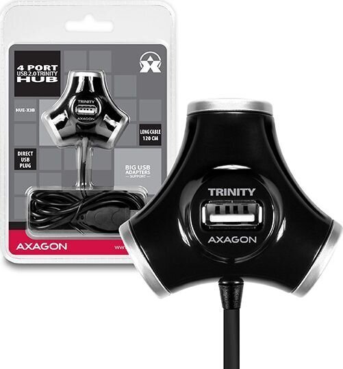 AXAGON HUE-X3B TRINITY USB Hub, 4x USB2.0, Black hind ja info | USB jagajad, adapterid | kaup24.ee