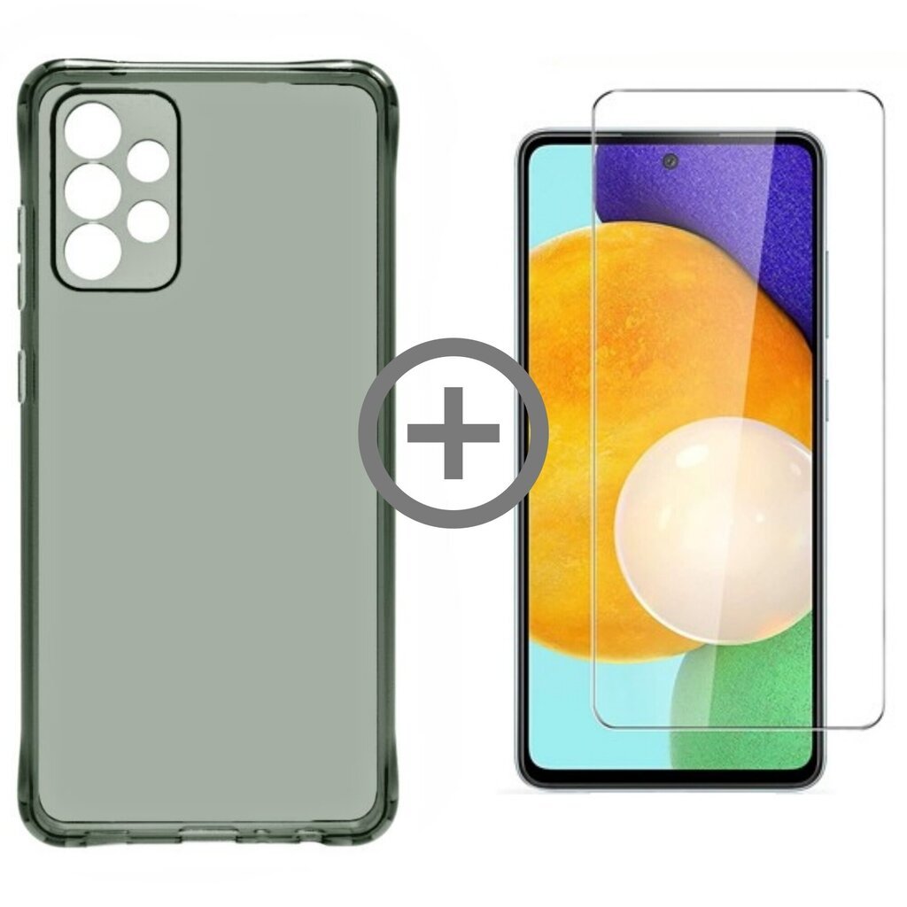 Full protection Set - Clear Case Antishock Samsung Galaxy A52/ A52 5G/ A52 S 5G, must värv + ekraani kaitseklaas Saundberry Basic hind ja info | Telefoni kaaned, ümbrised | kaup24.ee