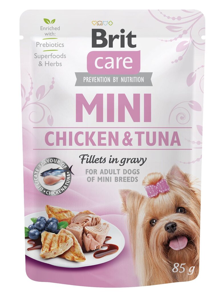 Brit Care Mini pouch Chicken & Tuna fillets in gravy einekotike koertele 85g hind ja info | Konservid koertele | kaup24.ee