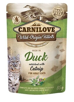 Carnilove Cat Pouch Duck with Catnip einekotike kassidele 85g hind ja info | Konservid kassidele | kaup24.ee