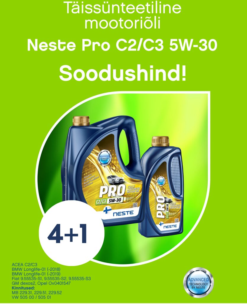 Kampaania! Neste Pro C2/C3 5W-30, 4L + 1L komplekt hind ja info | Mootoriõlid | kaup24.ee