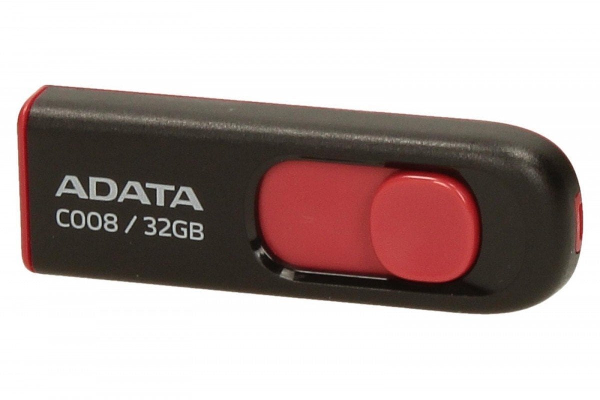 Mälupulk Adata C008 32GB, USB 2.0, must/punane hind ja info | Mälupulgad | kaup24.ee