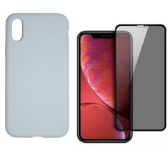 Full protection Set - silikoonist ümbris - hall (ice grey) + ekraani kaitseklaas Privacy telefonile iPhone X/XS hind ja info | Telefoni kaaned, ümbrised | kaup24.ee