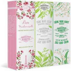 Kätekreemide reisikomplekt Institut Karite Paris Shea: Lilly of Valey 30 ml + Rose Mlle 30 ml + Vervbena 30 ml hind ja info | Kehakreemid, losjoonid | kaup24.ee