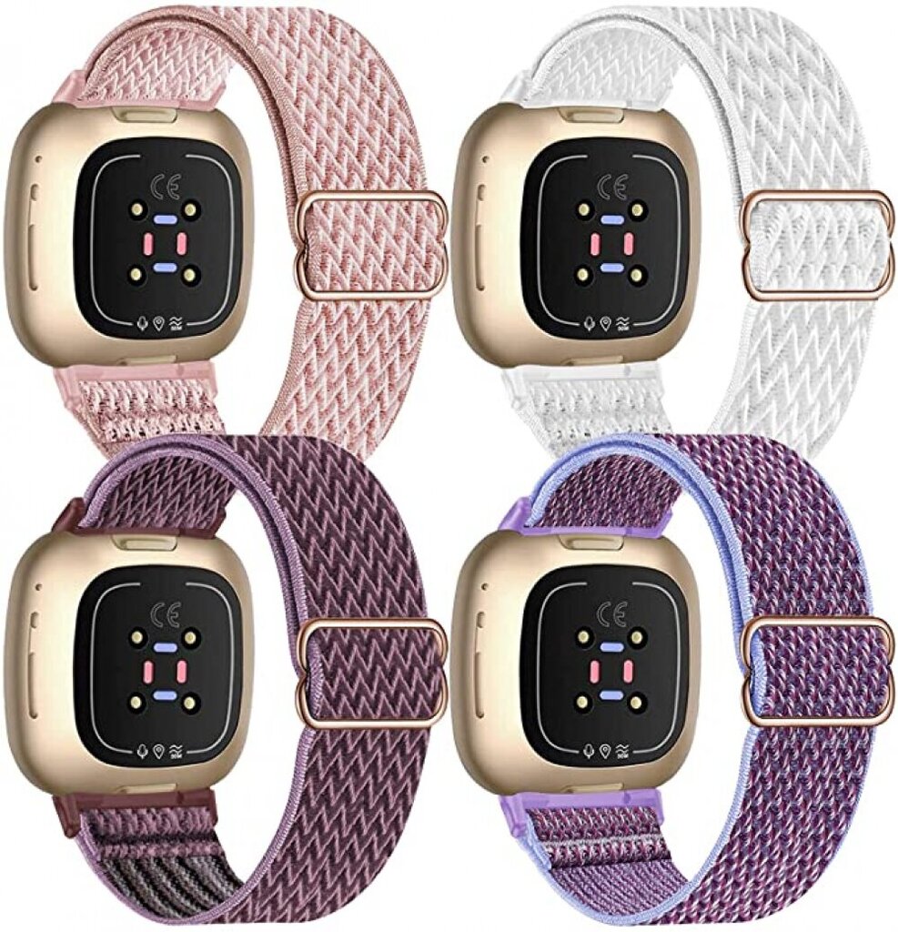 4-osaline elastne nailonrihm, mis ühildub Fitbit versa 3 / Fitbit sensoriga, reguleeritav elastsest riidest nutikella spordirihm (roosa/valge/suitsune) hind ja info | Nutikellade ja nutivõrude tarvikud | kaup24.ee