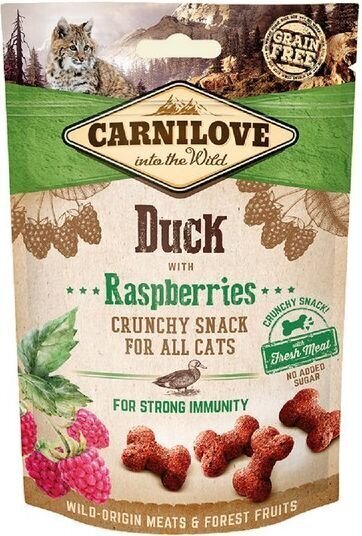 Carnilove Cat Snack Duck with Raspberries närimismaiused kassile 50g hind ja info | Maiustused kassidele | kaup24.ee