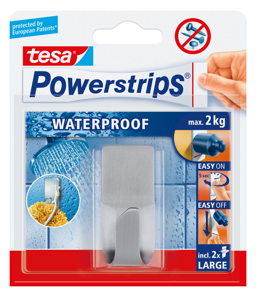 Tesa roostevabast terasest nagi PowerStrips Waterproof Zoom 1tk. цена и информация | Vannitoa sisustuselemendid ja aksessuaarid | kaup24.ee