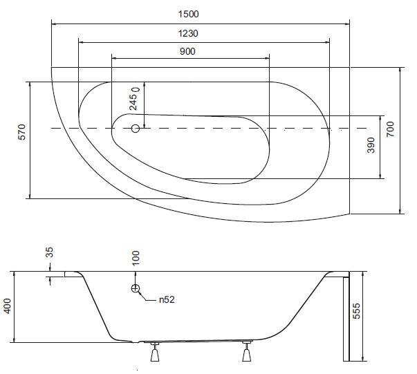 Vann Besco Milena PREMIUM komplekt: vann + seib + nupp (2 tk.), Esiseinaga Vasak, 150x70 цена и информация | Vannid | kaup24.ee