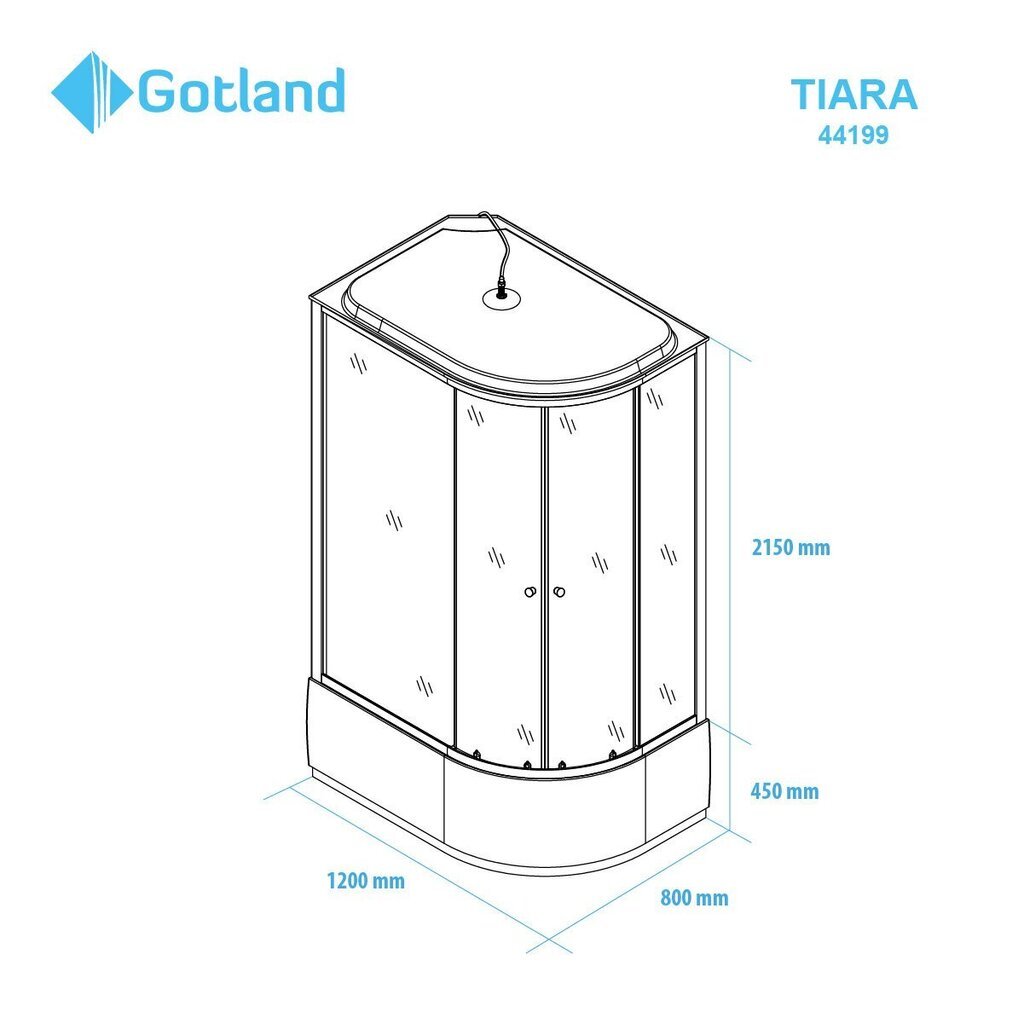 Kinnine dušikabiin Gotland Tiara 80x120x215cm , kõrge alus 45cm , kroom profiil , esiklaasid hallid hind ja info | Dušikabiinid | kaup24.ee