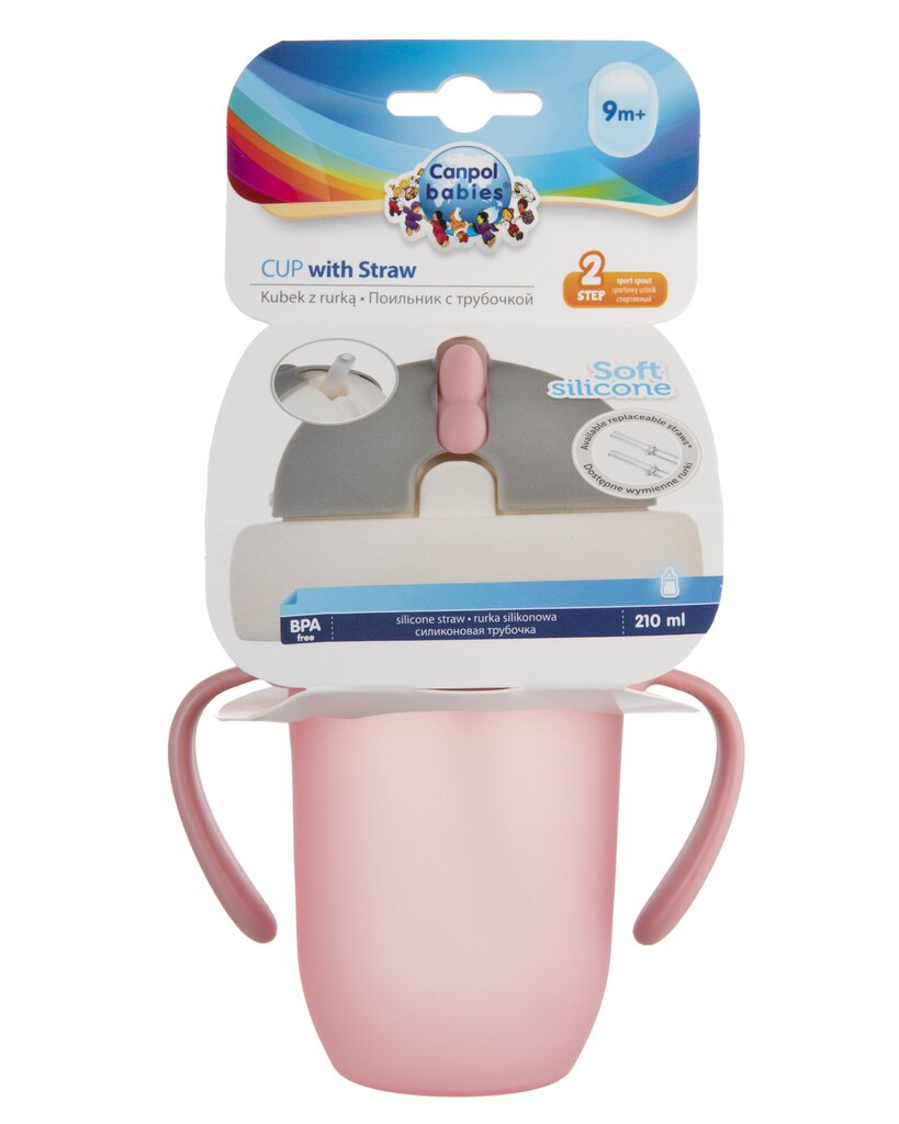 Tass silikoonist kõrrega Canpol Babies Matt 240 ml, 9 kuud+, 56/522, roosa цена и информация | Lutipudelid ja aksessuaarid | kaup24.ee