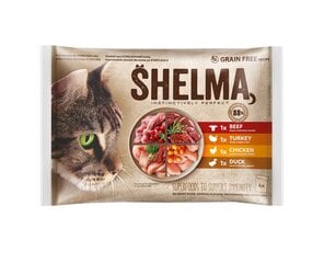 Shelma multipack 4x85g beef,chicken,duck,turkey with superfoods цена и информация | Кошачьи консервы | kaup24.ee