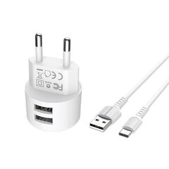 Borofone BA23A universaalne reisilaadija USB / 5V / 2.4A + C-tüüpi kaabel 1M valge цена и информация | Зарядные устройства для телефонов | kaup24.ee