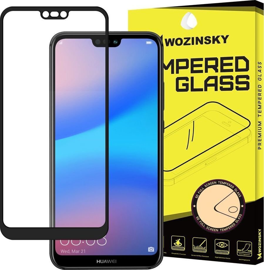 LCD kaitseklaas Wozinsky 5D sobitub telefoniümbrisega Huawei P20 Lite must hind ja info | Ekraani kaitsekiled | kaup24.ee