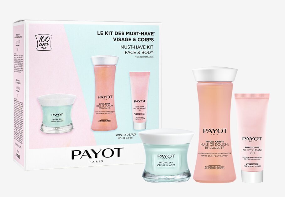 Näo- ja kehahoolduskomplekt Payot Must-Have Kit: näokreem, 50 ml + kehapesu, 125 ml + ihupiim, 25 ml hind ja info | Näokreemid | kaup24.ee