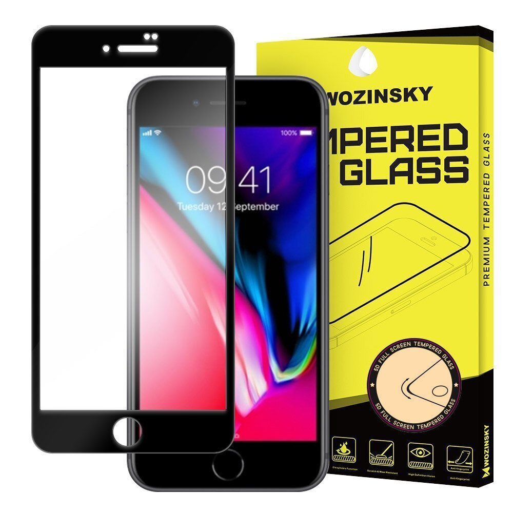 LCD kaitseklaas Wozinsky 5D sobivus telefoniümbrisega Apple iPhone 7/8/SE2 must цена и информация | Ekraani kaitsekiled | kaup24.ee