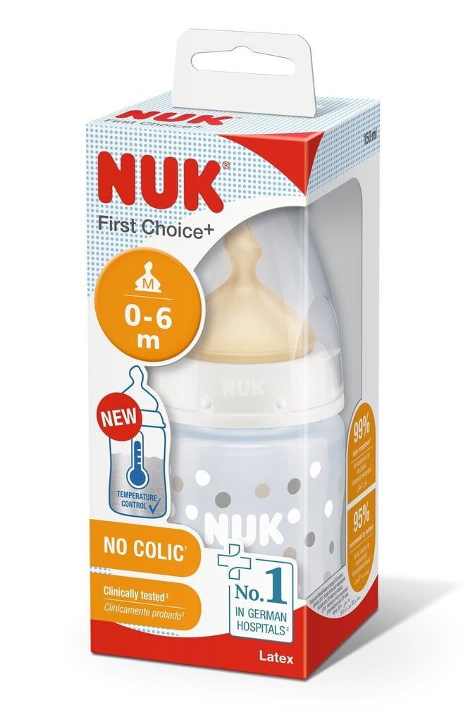 Polüpropüleenist pudel temperatuuri kontrolliga NUK FC+, 150 ml, 0-6 kuud. hind ja info | Lutipudelid ja aksessuaarid | kaup24.ee