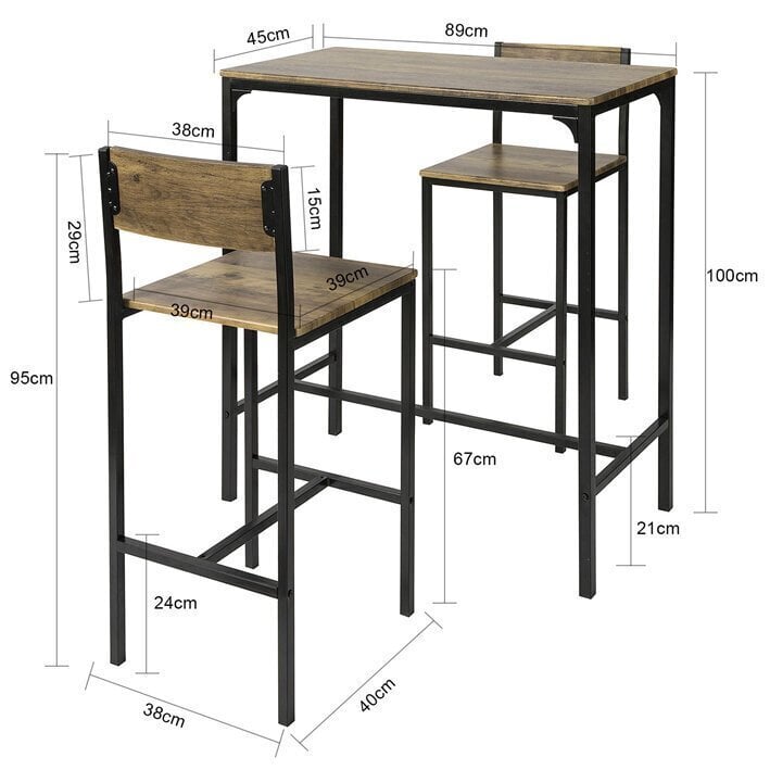 Söögitoa komplekt SoBuy OGT03-XL, pruun/must цена и информация | Söögilauakomplektid | kaup24.ee