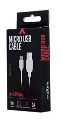 Maxlife universaalne mikro-USB 3A kiirlaadimis- ja laadimiskaabel 1m valge hind ja info | Mobiiltelefonide kaablid | kaup24.ee