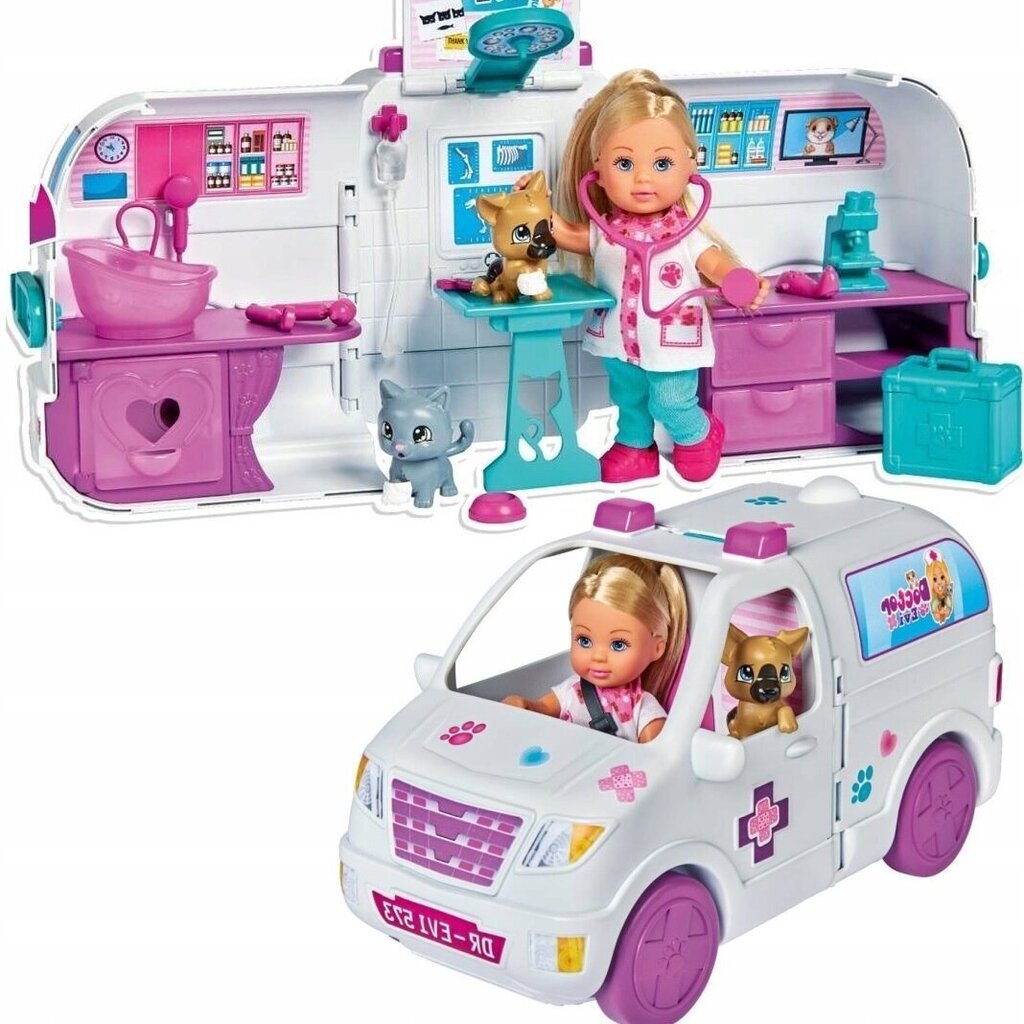 Nukk veterinaar Evi koos lahtikäiva autoga Simba Evi Love hind ja info | Tüdrukute mänguasjad | kaup24.ee