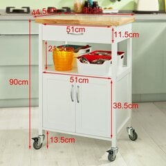 Кухонный шкафчик на колесиках SoBuy FKW22-WN, белый/коричневый цена и информация | Кухонные шкафчики | kaup24.ee