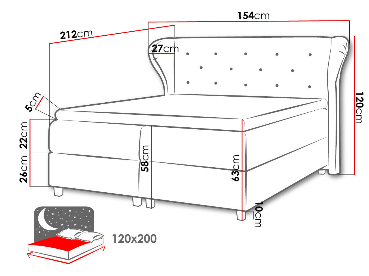 Kontinentaalvoodi Bakarat, 140x200 cm hind ja info | Voodid | kaup24.ee