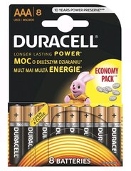 Duracell 8 x LR03 AAA patarei Alkaline hind ja info | Patareid | kaup24.ee