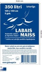 LDPE prügikotid, 350 liitrit, 120 x 140 cm, 5 tk rullis цена и информация | Мусорные мешки | kaup24.ee