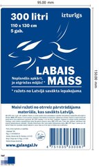 LDPE пакеты для мусора, 300 литров, 110x130см, 5 шт. в одном рулоне. цена и информация | Мусорные пакеты | kaup24.ee