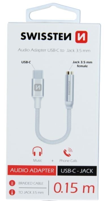 Swissten USB-C to Jack 3.5mm Audio Adapter for phones 15 cm Silver hind ja info | USB jagajad, adapterid | kaup24.ee