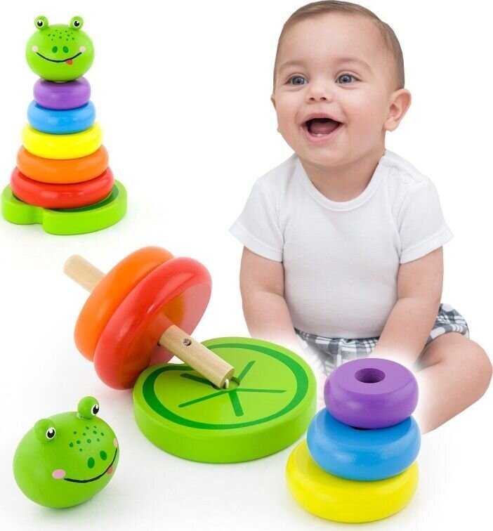 Puidust värviline püramiid Konn hind ja info | Imikute mänguasjad | kaup24.ee
