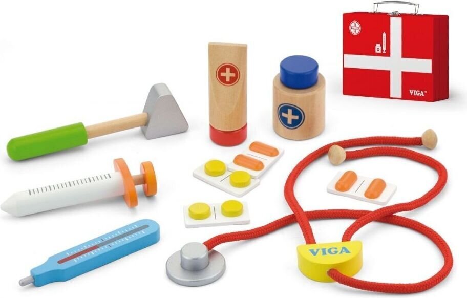Puidust väike arstikomplekt kohvris Viga hind ja info | Tüdrukute mänguasjad | kaup24.ee