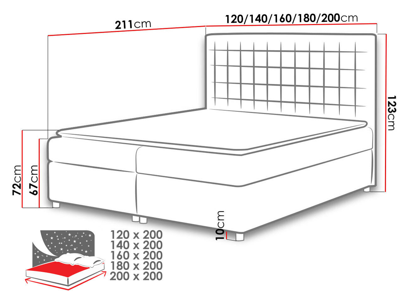 Kontinentaalvoodi Asti, 120x200 cm цена и информация | Voodid | kaup24.ee