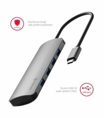 USB-C разветвитель 4в1 с 4 разъемами Swissten USB 3.0 / алюминиевый корпус цена и информация | Адаптер Aten Video Splitter 2 port 450MHz | kaup24.ee