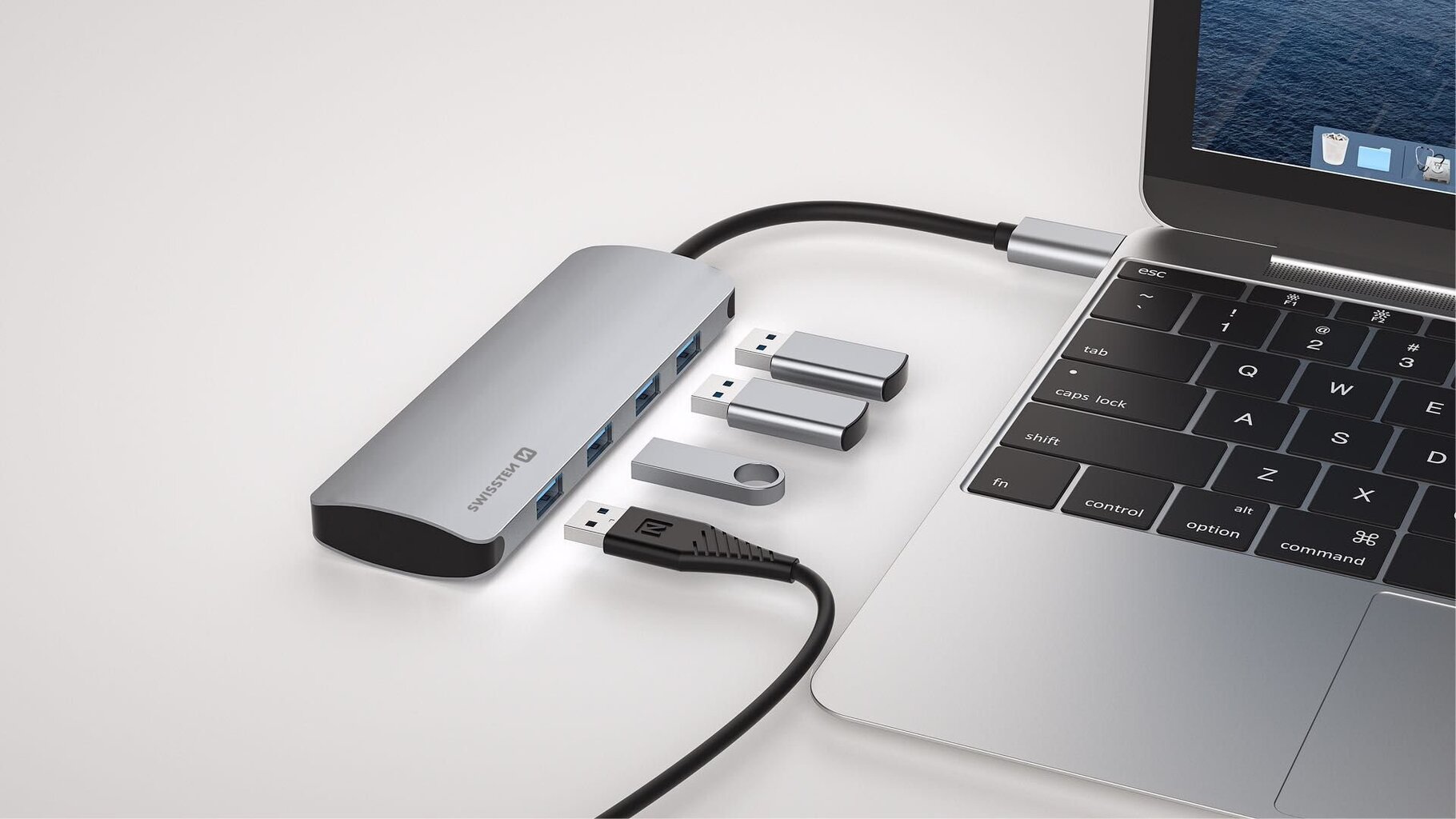 Swissten USB-C Hub 4in1 with 4 USB 3.0 ports / Aluminum body цена и информация | USB jagajad, adapterid | kaup24.ee