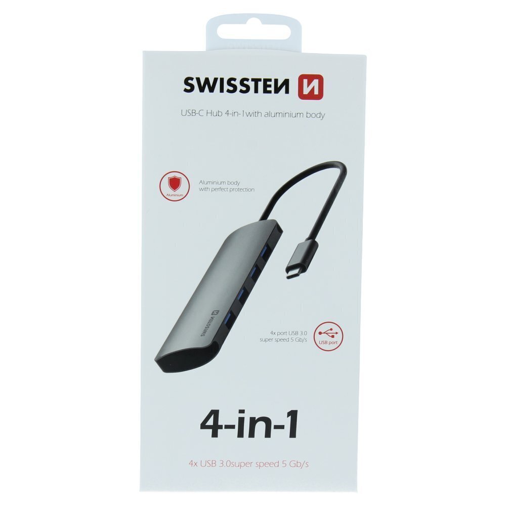 Swissten USB-C Hub 4in1 with 4 USB 3.0 ports / Aluminum body hind ja info | USB jagajad, adapterid | kaup24.ee