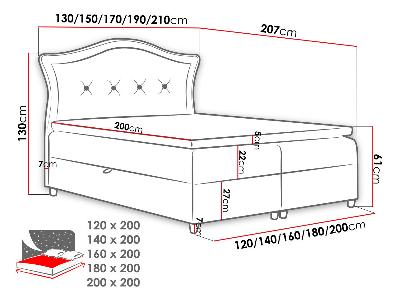 Kontinentaalvoodi Bedran, 120x200 cm hind ja info | Voodid | kaup24.ee