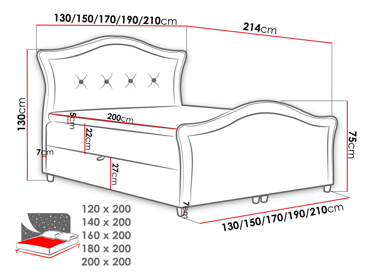 Kontinentaalvoodi Bedran Lux, 120x200 cm hind ja info | Voodid | kaup24.ee