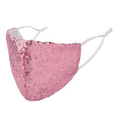 Маска для лица многоразовая, двухслойная Fashion Pink Sequins, розовая, декорирована пайетками BYS цена и информация | Аптечки | kaup24.ee
