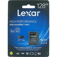 Lexar mälukaart microSDXC 128GB 633X V30 R95/W45 + adapter цена и информация | Карты памяти | kaup24.ee