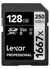 Lexar Professional 1667x UHS-II SDXC, 128 GB, High-speed, Class 10, UHS Speed Class 3 (U3) and Video Speed Class 60 (V60), 120 M цена и информация | Карты памяти | kaup24.ee