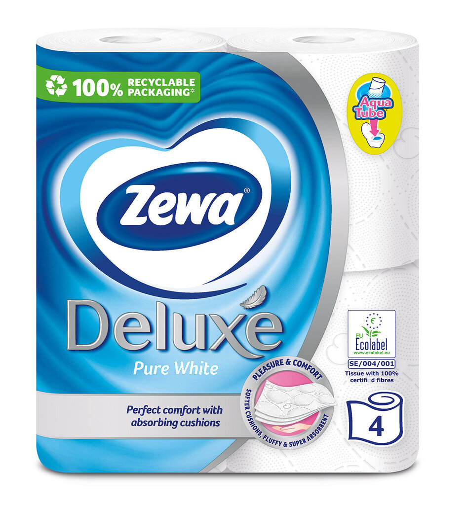 Tualettpaber ZEWA Deluxe Pure White, 3 kihiline, 4 rulli цена и информация | WC-paber, majapidamispaber | kaup24.ee