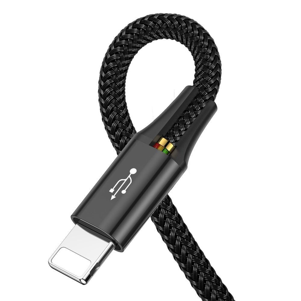 USB nailonist punutud kaabel 3,5A 1,2m, must hind ja info | Mobiiltelefonide kaablid | kaup24.ee