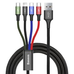 Baseus Lightning / USB Type C / 2x микро-USB кабель в нейлоновой оплетке 3.5A 1.2м черный цена и информация | Кабели для телефонов | kaup24.ee