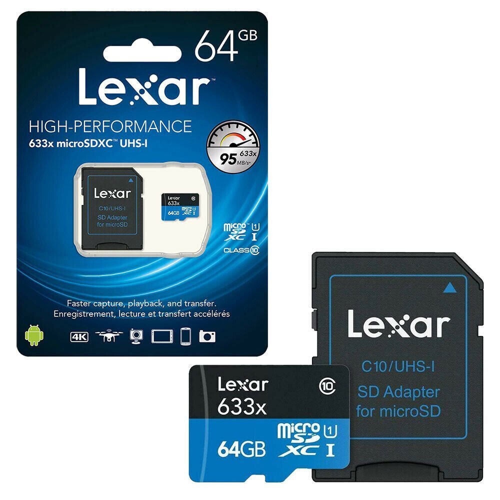 Lexar High-Performance 633x UHS-I micro SDXC, 64 GB, Class 10, U3, V30, A1, 45 MB hind ja info | Mobiiltelefonide mälukaardid | kaup24.ee