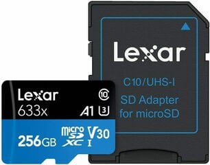 Lexar High-Performance 633x UHS-I micro SDXC, 256 GB, Class 10, U3, V30, A1, 45 MB цена и информация | Карты памяти | kaup24.ee