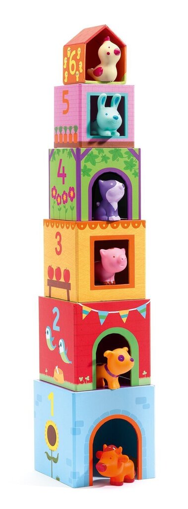 Klotsidest torn koos loomadega Djeco Cubes Topanifarm, D0J09108 цена и информация | Imikute mänguasjad | kaup24.ee