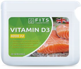 Toidulisand D3-Vitamiin 100 mcg (4000IU) 30 õlikapslit hind ja info | Vitamiinid, toidulisandid, preparaadid tervise heaoluks | kaup24.ee