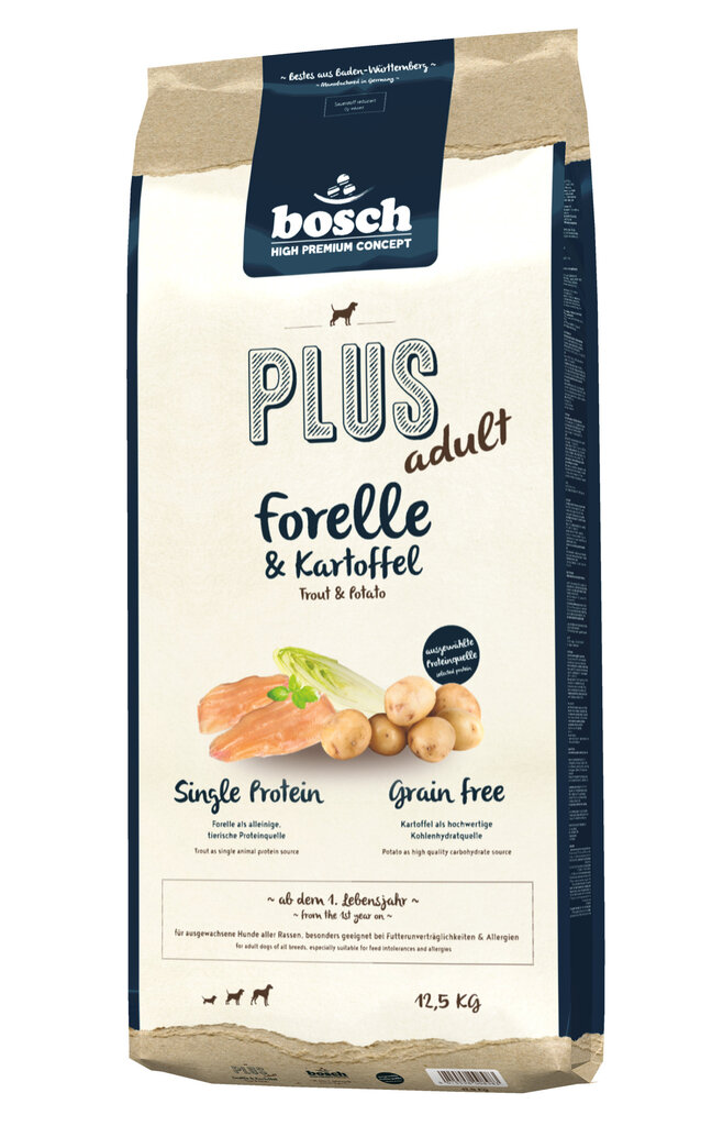 Kuivtoit koertele Bosch Petfood Plus HPC+ Trout teraviljavaba (üks valk) 12,5 kg цена и информация | Kuivtoit koertele | kaup24.ee