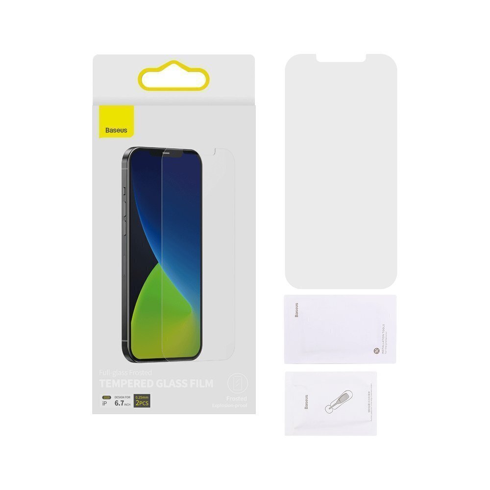 Kaitseklaas Baseus 2x frosted tempered telefonile Apple iPhone 12 Pro Max цена и информация | Ekraani kaitsekiled | kaup24.ee